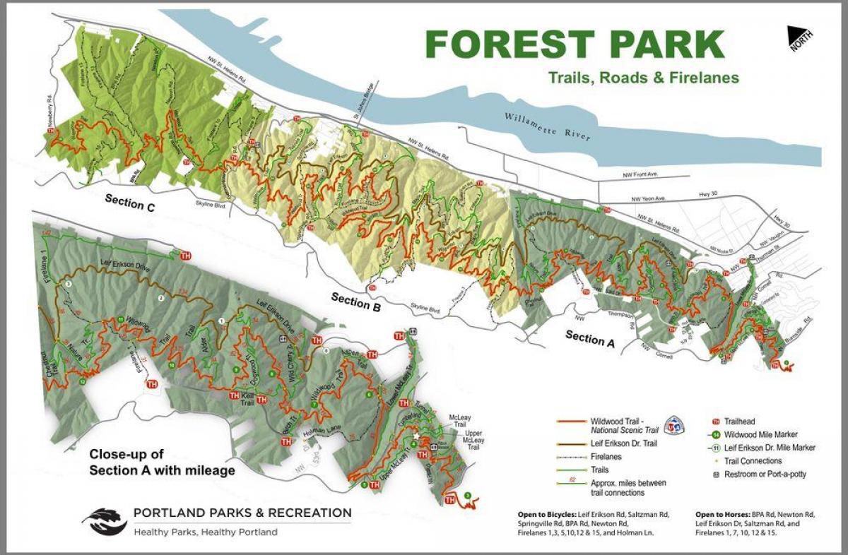 mapa Forest Park Portland (Oregon)