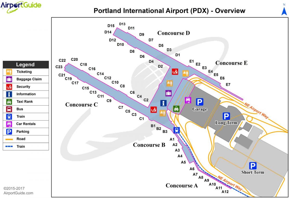 Portland, Oregon aireportuko mapa