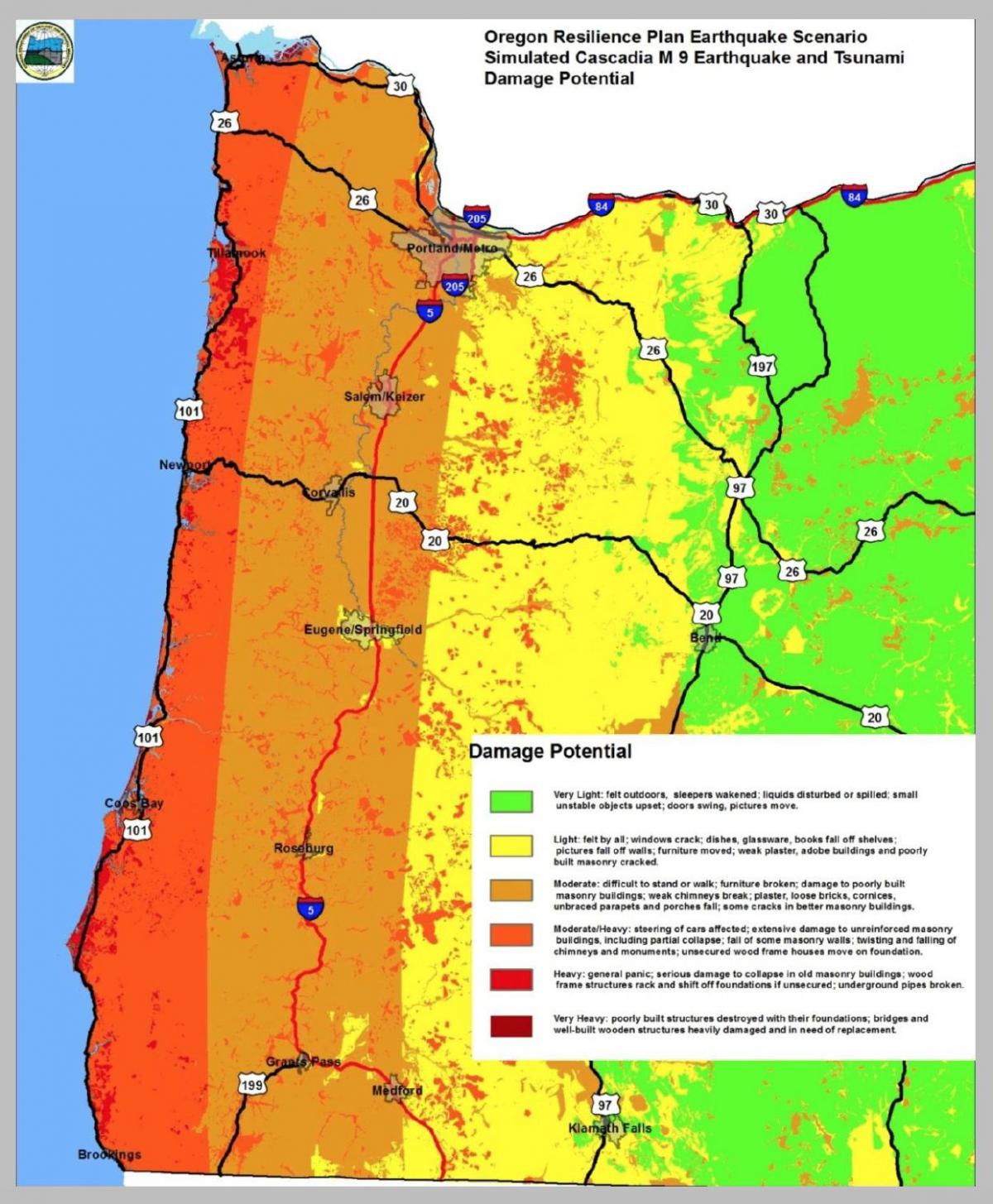 lurrikararen mapa Portland (Oregon)