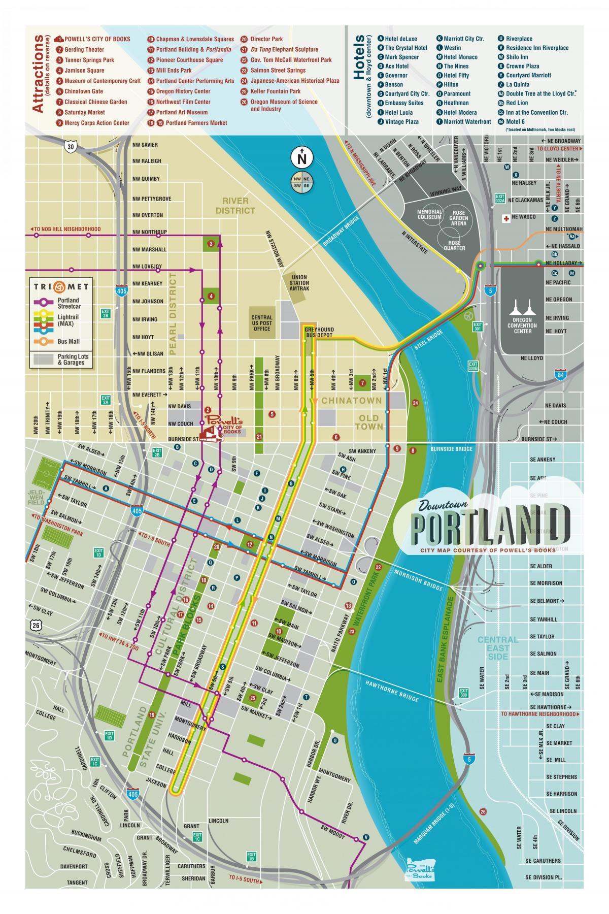 mapa Portland bisitari