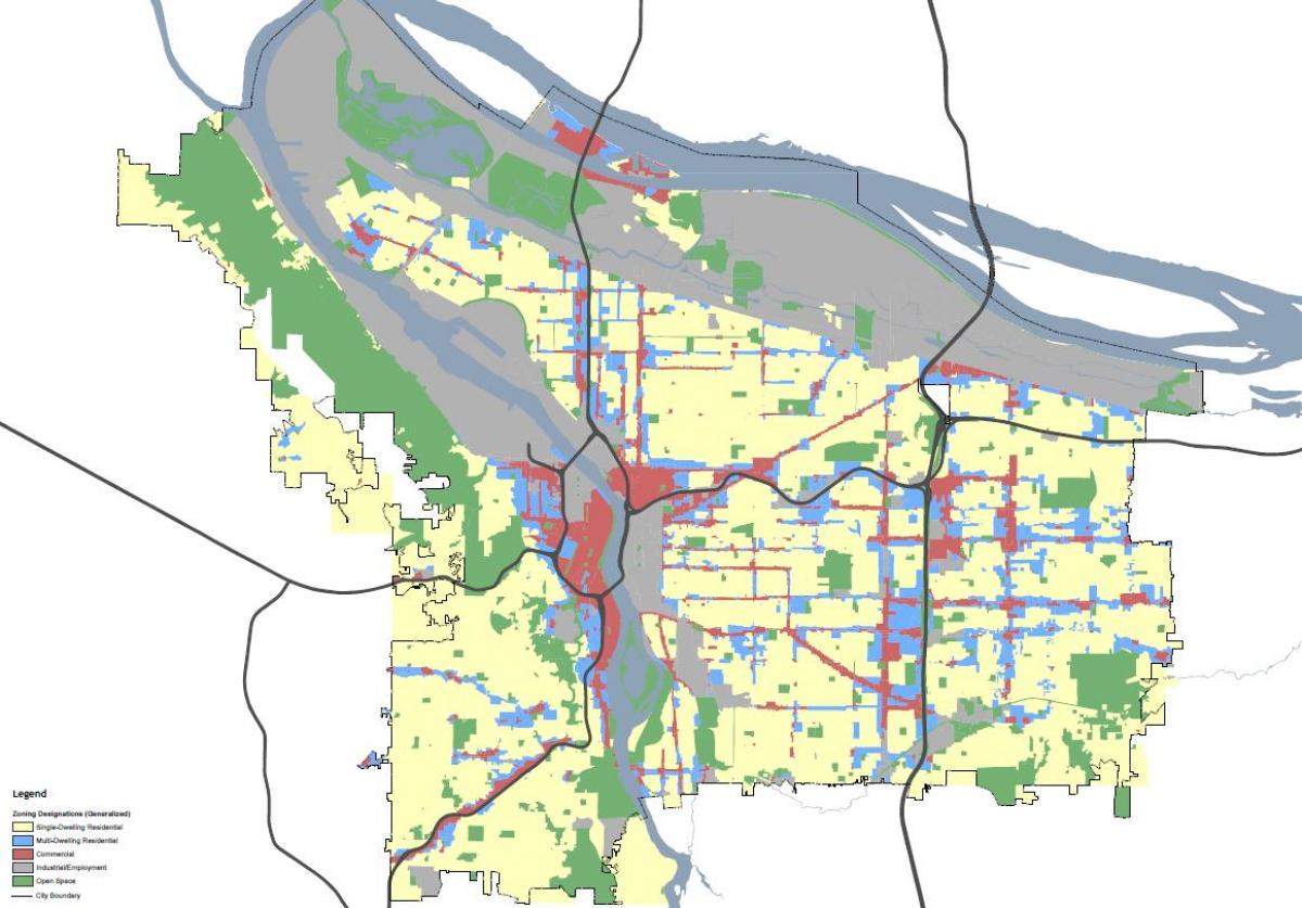 Portland, Oregon zonifikazioa mapa